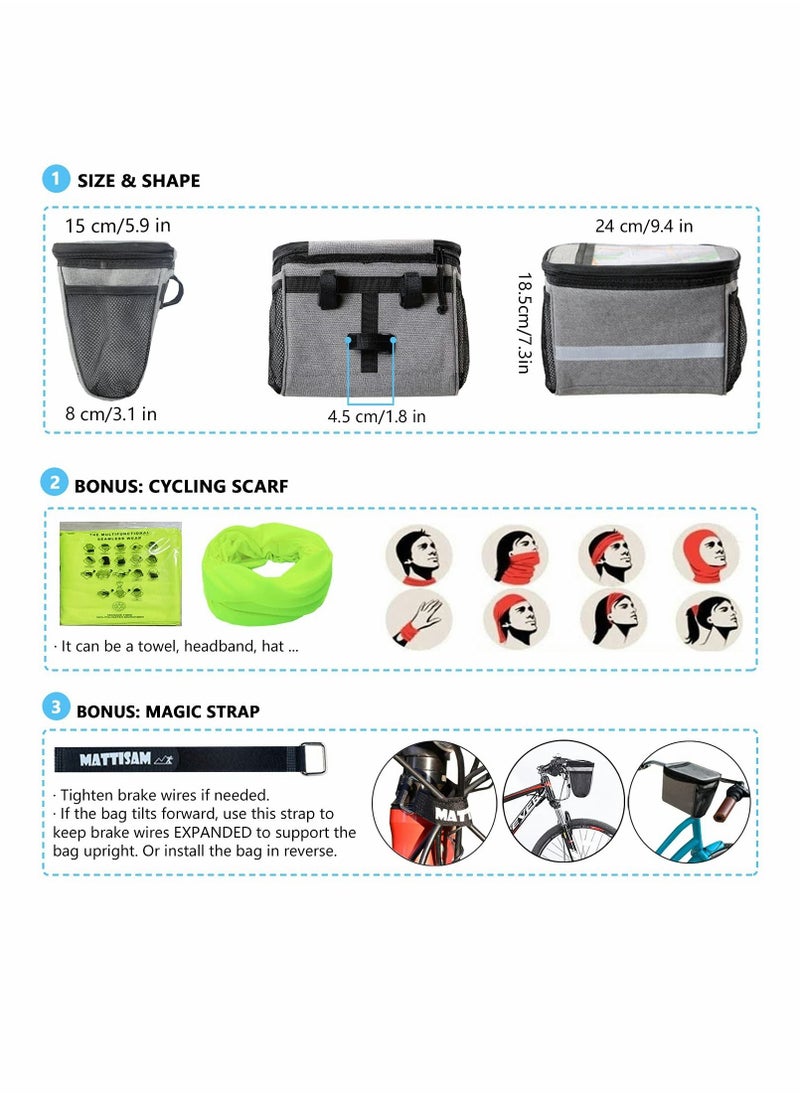 Excefore Bike Basket, Insulated Thermal Bike Cooler, Water Resistant Bike Handlebar Bag with Bike Phone Mount, Bike Bag for Bike Accessories Kids Girls Boys Men Women Scooter Cruiser  - Image 3