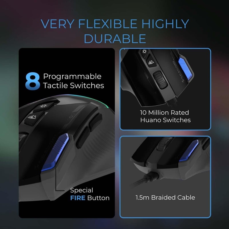 EvoFox Blaze Ultra Value Programmable Gaming Mouse with 8 Buttons and 1000Hz Polling Rate, Gaming Grade DPI 200 to 12800, Ultra Responsive 7000fps, RGB Lights with Music Sync Mode - Image 3