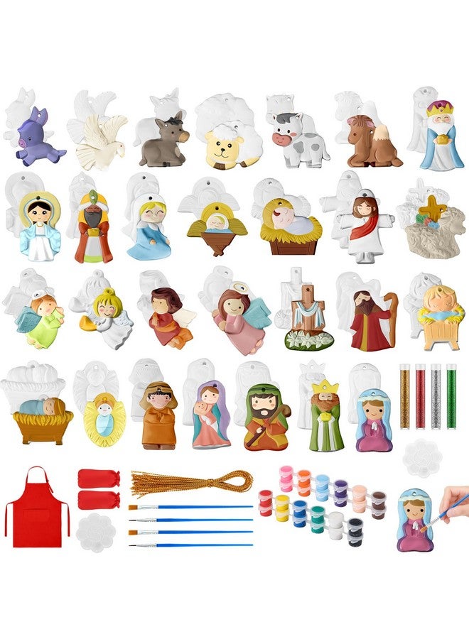 تيكيونايت 28 قطعة من السيراميك لتزيين زينة عيد الميلاد، حرف يدوية للكبار والأطفال، تماثيل سيراميك غير مطلية، تزيين ورسم زينة السيراميك الخاصة بك، مجموعات أنشطة عطلة عيد الميلاد، بالجملة (دينية) - Image 1