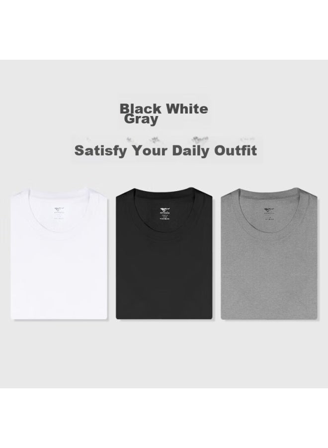 Septwolves Men's Short Sleeve T-shirt, Spring And Summer, 100% Pure Cotton, Undershirt, Pajamas, Loungewear, Casual, Round Neck, 3-pack - Image 4