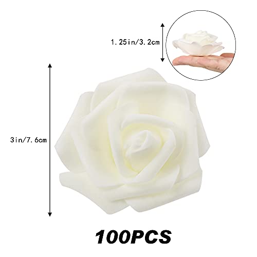 IPOPU Artificial Rose Flower Heads, 100 Pcs Real Looking Ivory White Foam Fake Roses for DIY Wedding Baby Shower Centerpieces Arrangements Party Tables Home Decorations (Ivory, Stemless) - Image 3