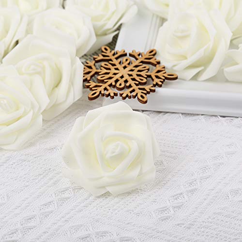 IPOPU Artificial Rose Flower Heads, 100 Pcs Real Looking Ivory White Foam Fake Roses for DIY Wedding Baby Shower Centerpieces Arrangements Party Tables Home Decorations (Ivory, Stemless) - Image 4