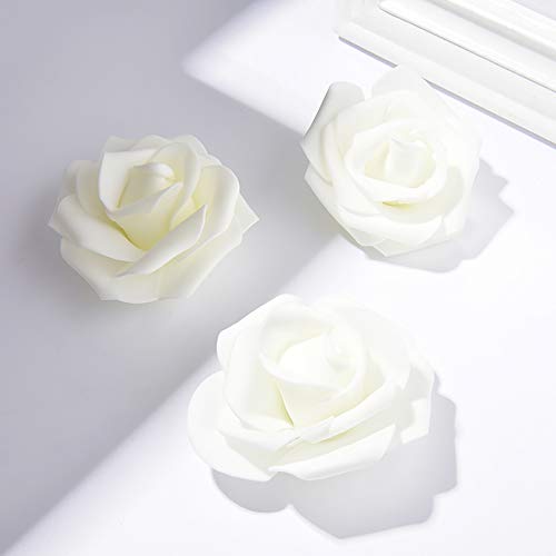 IPOPU Artificial Rose Flower Heads, 100 Pcs Real Looking Ivory White Foam Fake Roses for DIY Wedding Baby Shower Centerpieces Arrangements Party Tables Home Decorations (Ivory, Stemless) - Image 2