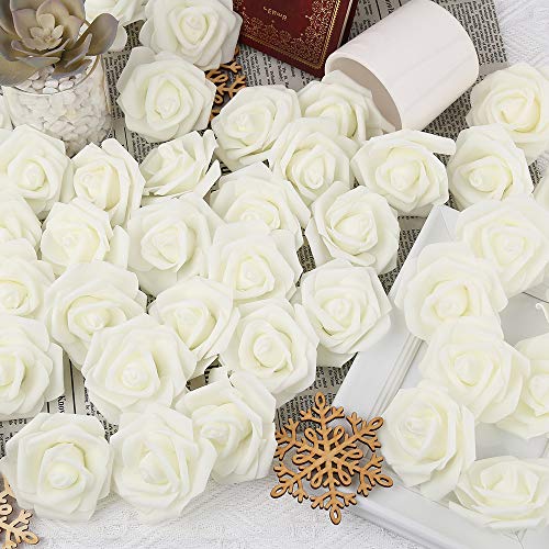 IPOPU Artificial Rose Flower Heads, 100 Pcs Real Looking Ivory White Foam Fake Roses for DIY Wedding Baby Shower Centerpieces Arrangements Party Tables Home Decorations (Ivory, Stemless) - Image 5