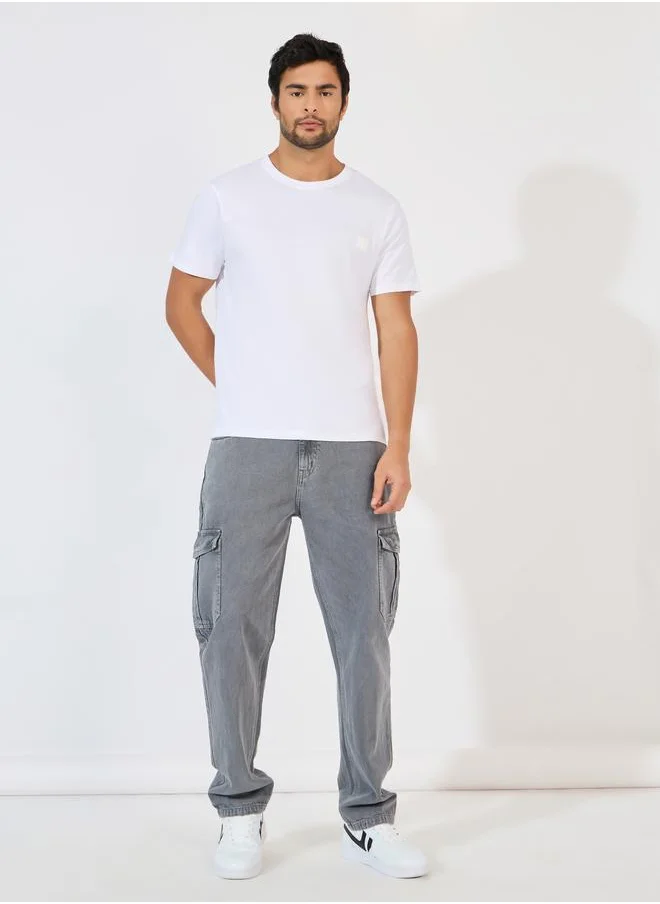 Styli Styli Crew Neck Regular Fit T-Shirt with Silicon Badge