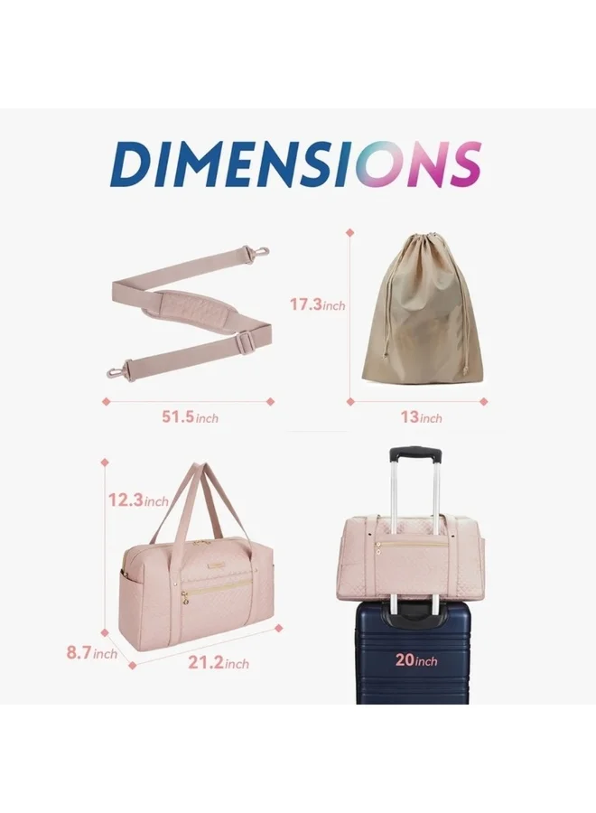 باج سمارت BAGSMART Light Pink Weekender Overnight Bag Large Carry-on Bag With Shoe Bag