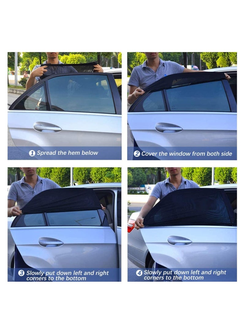 SYOSI Car Window Shades, 2 Pack Breathable Mesh Car Side Back Window Sun Schades, Stretchy Car Window Screen for Baby Family Pet UV Protection, Fit for Most(95%) of Cars (Medium 39"x19") - Image 4