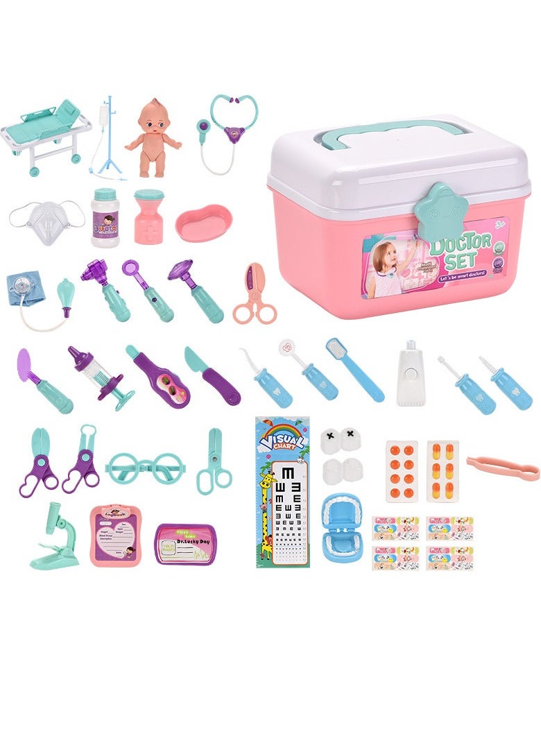 JAKTK 42pcs Doctor Kit for Kids-Eye chart--Medical bed-Simulation Doll-Stethoscope-Dental  - Image 1