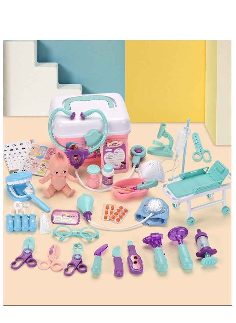 JAKTK 42pcs Doctor Kit for Kids-Eye chart--Medical bed-Simulation Doll-Stethoscope-Dental  - Image 4