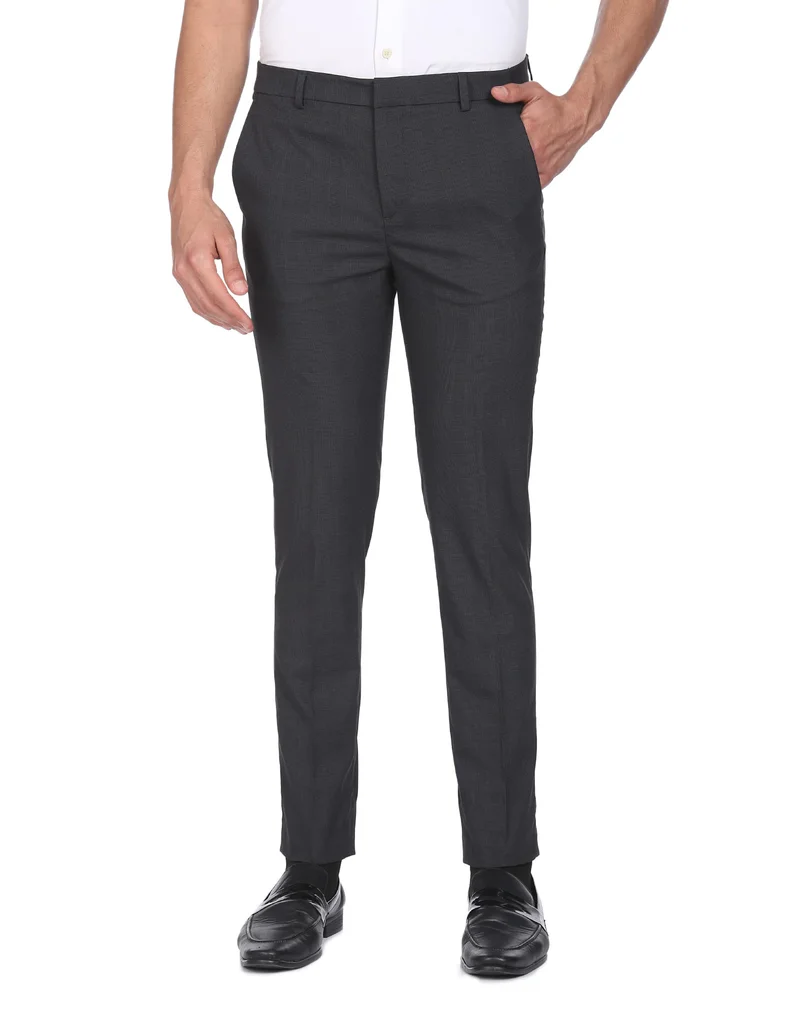 Arrow Grey Elasticated Waist Mid Rise Trousers for Men | Best Price UAE