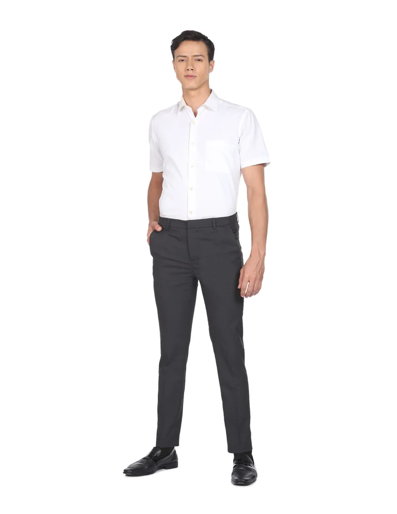 Arrow Grey Elasticated Waist Mid Rise Trousers for Men | Best Price UAE