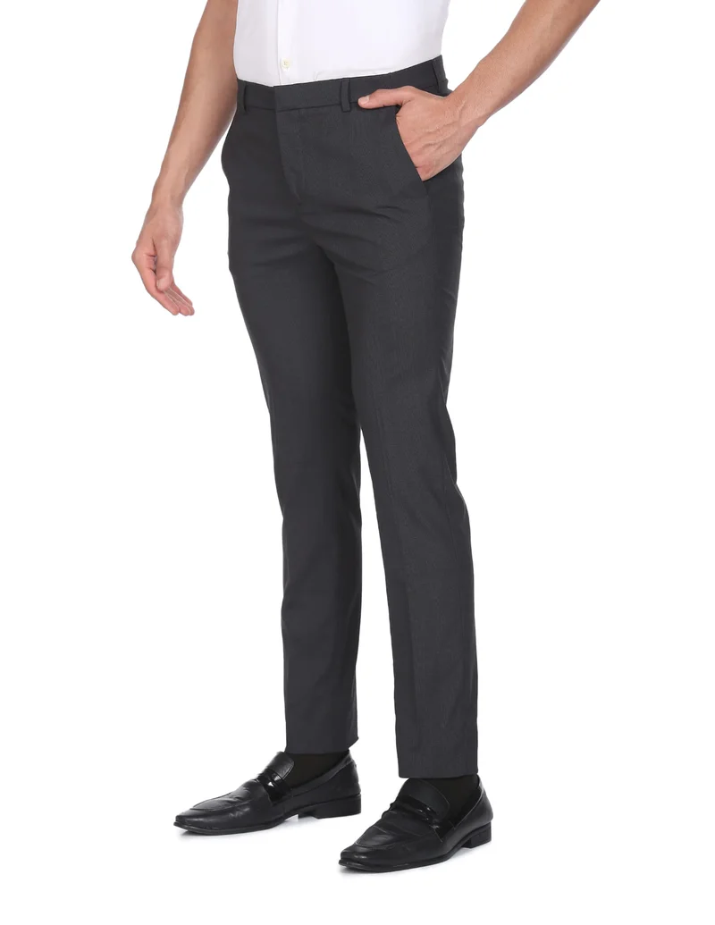 Arrow Grey Elasticated Waist Mid Rise Trousers for Men | Best Price UAE