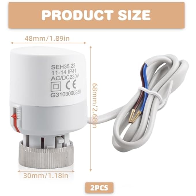 ELECTRIC THERMAL ACTUATOR, PACK OF 2 ACTUATOR UNDERFLOOR HEATING, AC230 V, M30 X 1.5, ACTUATOR UNDERFLOOR HEATING, THERMAL ACTUATOR POWERLESS CLOSED FOR UNDERFLOOR HEATING MANIFOLD - Image 3