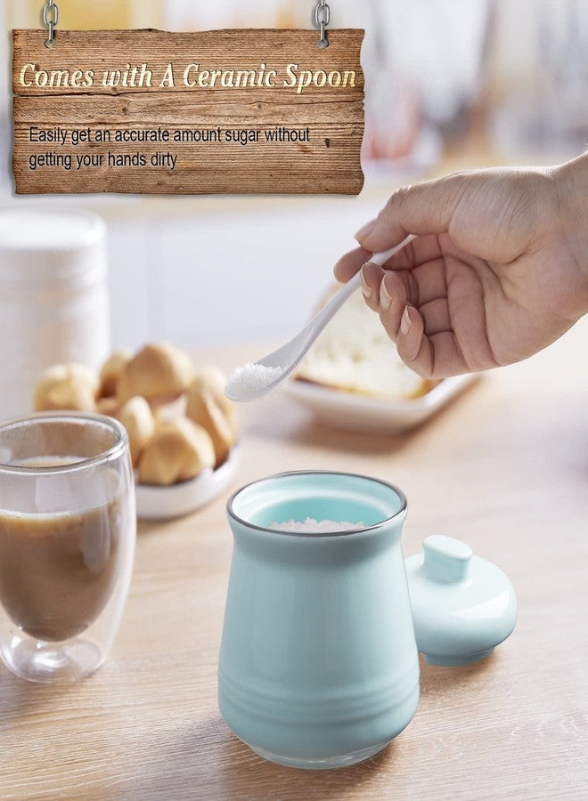 DAYYET Sugar Bowl with Lid and Spoon, 12 oz Ceramic Sugar Bowl with Spoon, Sugar Container for Coffee Bar, Sugar Jar Sugar Dispenser Bowl, Turquoise Kitchen Decor and Accessories - Image 4