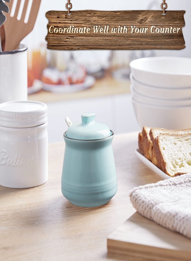 DAYYET Sugar Bowl with Lid and Spoon, 12 oz Ceramic Sugar Bowl with Spoon, Sugar Container for Coffee Bar, Sugar Jar Sugar Dispenser Bowl, Turquoise Kitchen Decor and Accessories - Image 3
