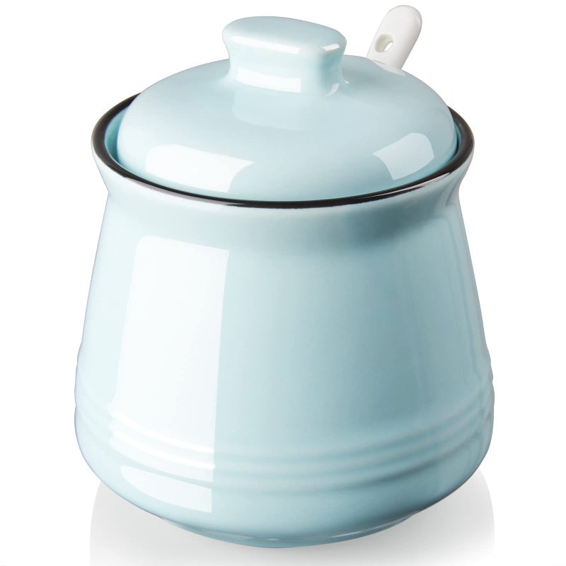 DAYYET Sugar Bowl with Lid and Spoon, 12 oz Ceramic Sugar Bowl with Spoon, Sugar Container for Coffee Bar, Sugar Jar Sugar Dispenser Bowl, Turquoise Kitchen Decor and Accessories - Image 1