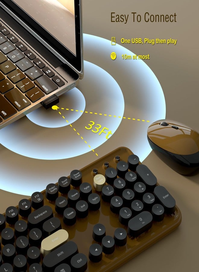 Links9+ Colorful Wireless Keyboard and Mouse Combos, Retro Keyboard and Mouse Wireless Full Size, 2.4Ghz Connection and Optical Mouse for Windows, Mac, PC, Laptop for Home and Office (Coffee-Black) - Image 4