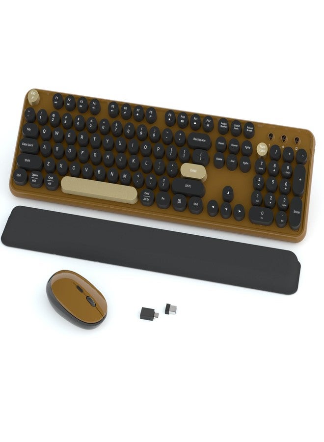 Links9+ Colorful Wireless Keyboard and Mouse Combos, Retro Keyboard and Mouse Wireless Full Size, 2.4Ghz Connection and Optical Mouse for Windows, Mac, PC, Laptop for Home and Office (Coffee-Black) - Image 1