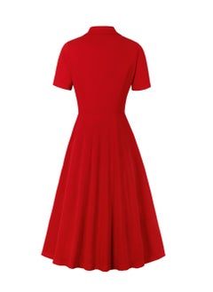 Generic Elegant Button Detail Dress Red Work  Casual Dress Cocktail Swing Dress  - Image 2