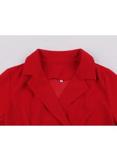 Generic Elegant Button Detail Dress Red Work  Casual Dress Cocktail Swing Dress  - Image 3