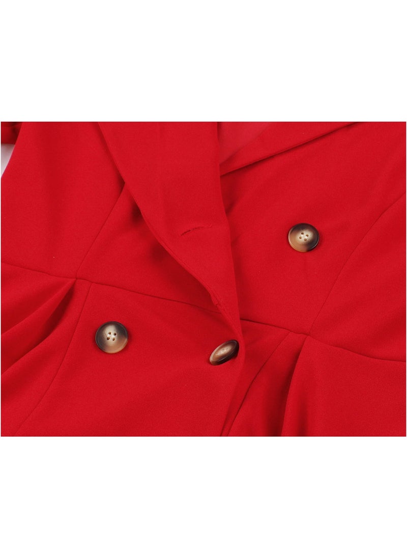 Generic Elegant Button Detail Dress Red Work  Casual Dress Cocktail Swing Dress  - Image 4
