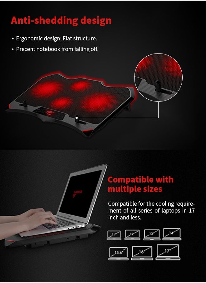 havit Laptop Cooling Pad, Adjustable Height, Ergonomic Design, Equipped with 2 USB Ports, Compatible with Multiple Sizes of Computers  - Image 4