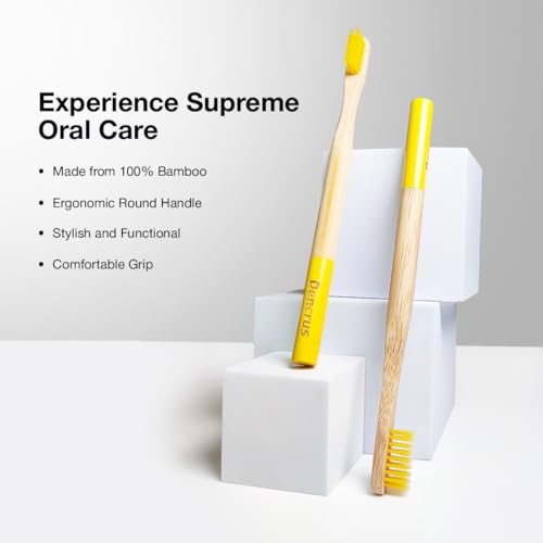 Dencrus Orby Plus Bamboo Toothbrush for Adults (Pack of 3) | 100% Natural & Eco Friendly Manual Toothbrush | Ultra Soft Bristles for Gentle Sensitive Gum Care | Yellow - Image 3