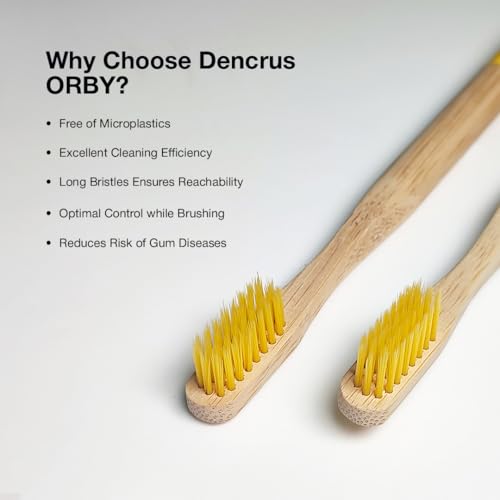 Dencrus Orby Plus Bamboo Toothbrush for Adults (Pack of 3) | 100% Natural & Eco Friendly Manual Toothbrush | Ultra Soft Bristles for Gentle Sensitive Gum Care | Yellow - Image 4