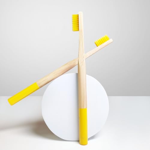 Dencrus Orby Plus Bamboo Toothbrush for Adults (Pack of 3) | 100% Natural & Eco Friendly Manual Toothbrush | Ultra Soft Bristles for Gentle Sensitive Gum Care | Yellow - Image 2