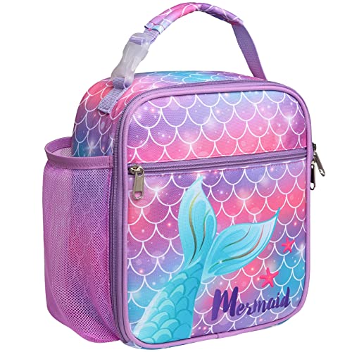 Bagseri Kids Lunch Box, Insulated Lunch Box Bag for Girls, Portable Reusable Toddler Lunch Cooler Bag for School, Water-resistant Lining（Pink Purple & Mermaid Tail） - Image 1