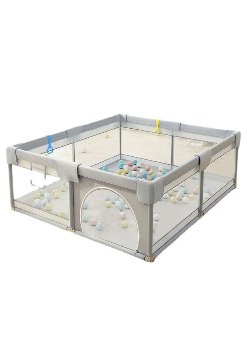 Gonice Children's Large Stainless Steel Steering Tube, Baby Indoor Crawling Safety Fence, Playpen with Breathable Mesh and Zipper Door - Gray 120x180cm Without ocean balls  - Image 1