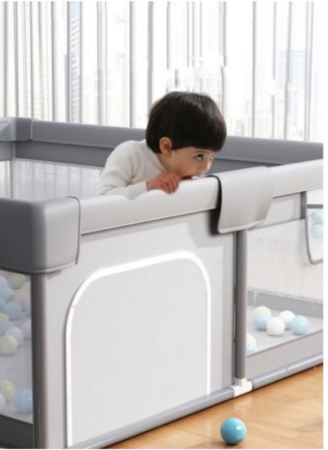 Gonice Children's Large Stainless Steel Steering Tube, Baby Indoor Crawling Safety Fence, Playpen with Breathable Mesh and Zipper Door - Gray 120x180cm Without ocean balls  - Image 3