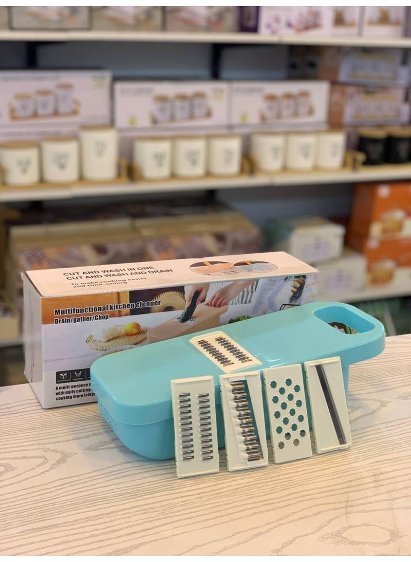 Multi-function vegetable grater with a storage container, 5 interchangeable blades, a kitchen tool for slicing and grating vegetables and fruits - Image 1