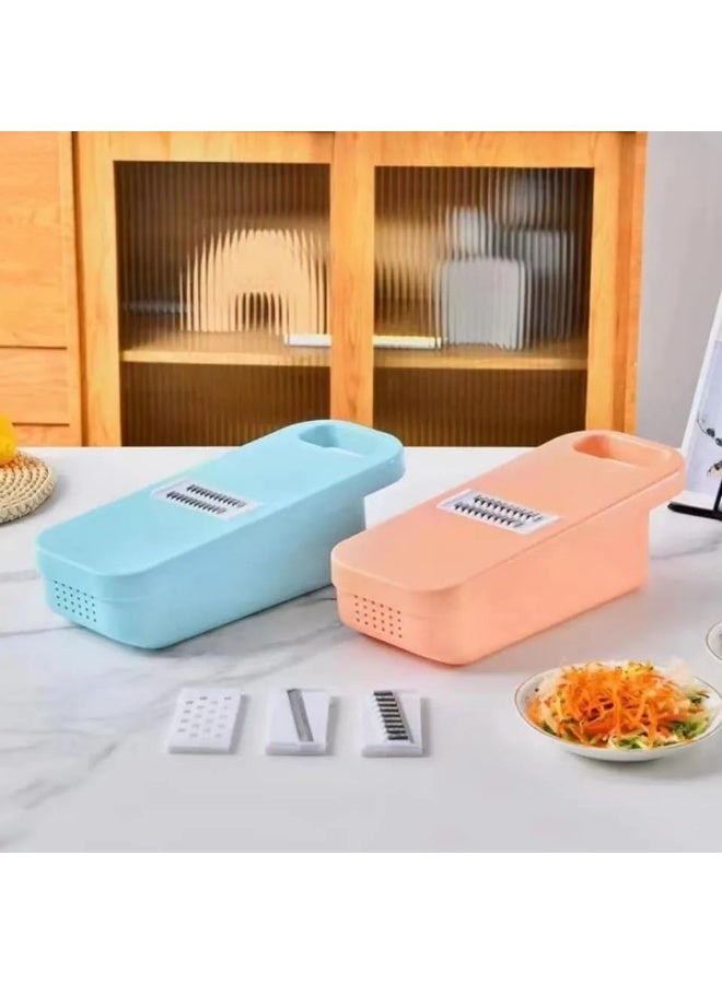 Multi-function vegetable grater with a storage container, 5 interchangeable blades, a kitchen tool for slicing and grating vegetables and fruits - Image 3