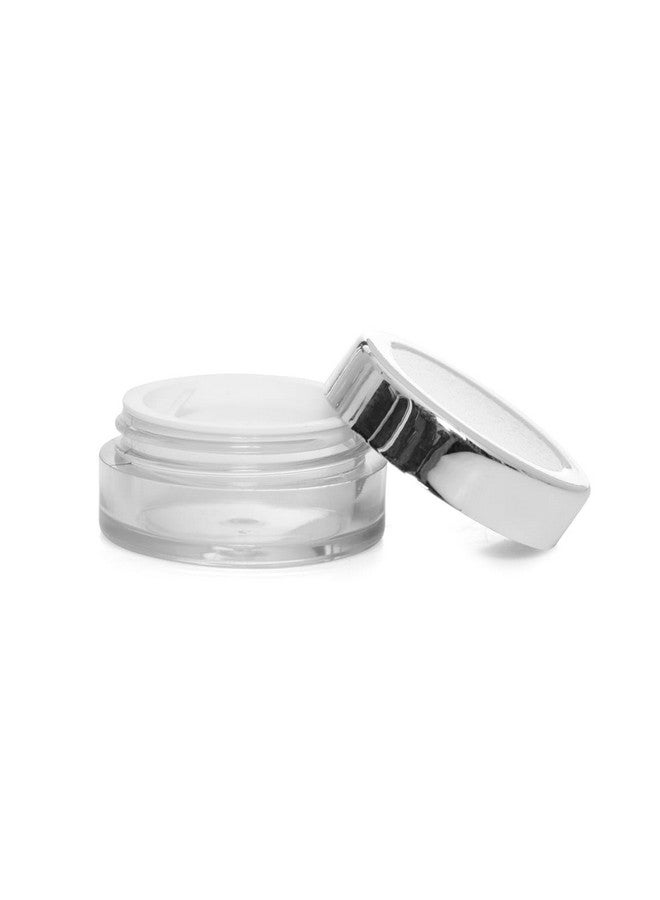 Flora Fresh حاوية/جرار أكريليك مستديرة فارغة لمستحضرات التجميل مع غطاء ذهبي وأغطية داخلية بيضاء للكريمات، المراهم، مقشر الوجه، كريم الجسم، إلخ (فضي، 8 غم) - Image 4
