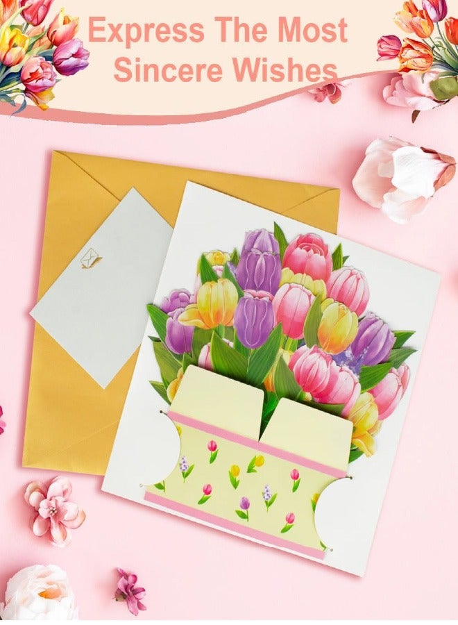 Flower Paper Pop Up Cards - Flower Bouquet 3D Popup Greeting Card - Pop Up Birthday Card for Mom - Thank You Card for Women, Mother's Day - Includes Envelope - Image 5
