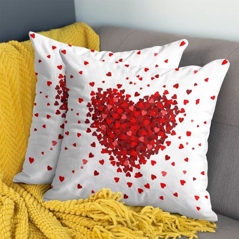 AEIOAE Happy Valentine's Day Pillow Covers 20x20 Inch Set of 2, Red Heart Love Decorative Throw Pillows Farmhouse Cotton Valentines Day Cushion Case Love Gifts for Sofa Couch - Image 3