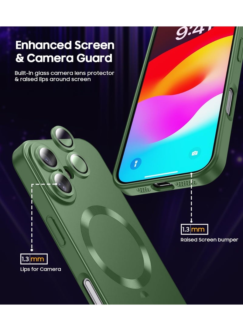 جراب مغناطيسي لهاتف iPhone 16 Plus [متوافق مع MagSafe] [واقي مدمج لعدسة الكاميرا] جراب هاتف رفيع ناعم من السيليكون مقاوم للصدمات لامع معدني (أخضر) - Image 2