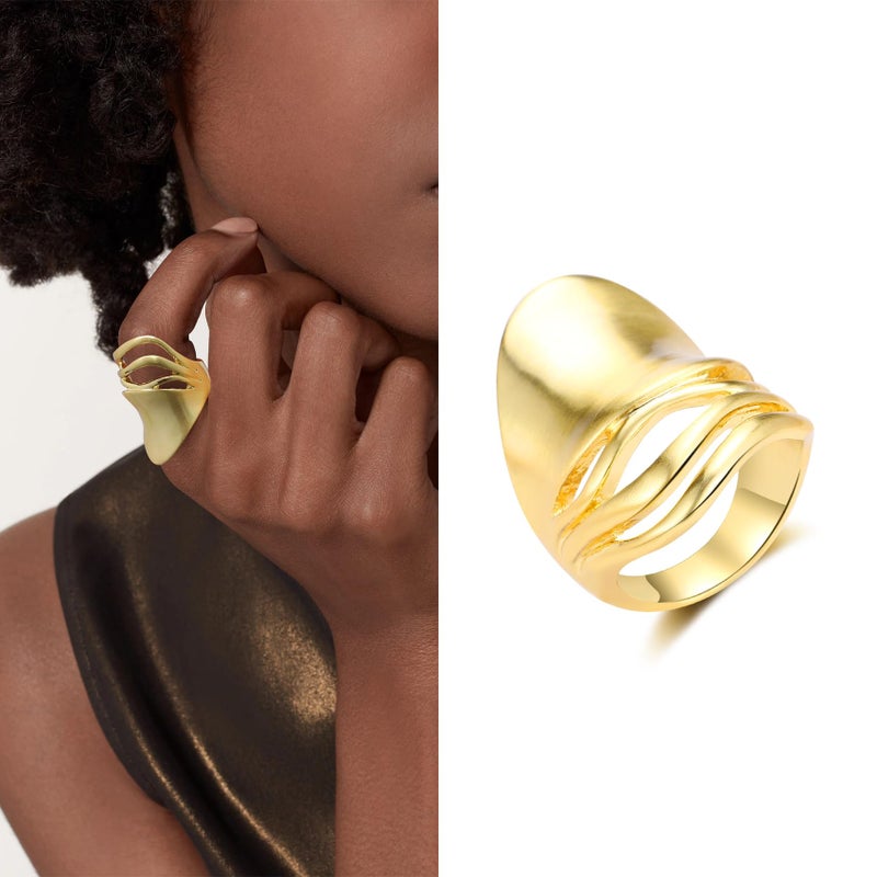 Aprilery Gold and Silver Rings for Women, Fashion 18K Gold Plated Chunky Statement Ring Band Dome Mask Design Cocktail Costume Jewelry for Her - Image 3