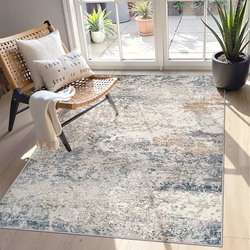 Art&Tuft Washable Rug, Anti-Slip Backing Abstract 3x5 Rug, Stain Resistant Rugs for Living Room, Foldable Machine Washable Area Rug (TPR18-Blue, 3'x5') - Image 4