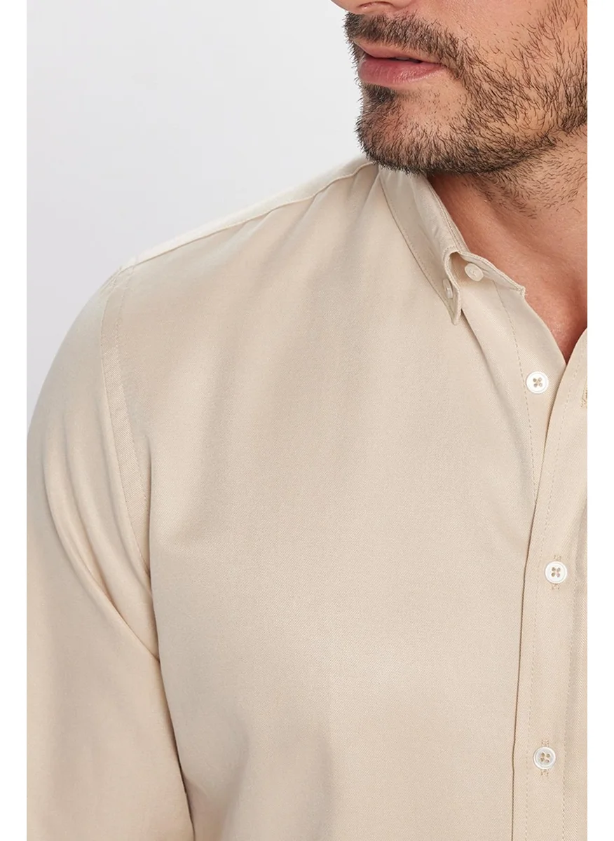 تودورس Men's Slim Fit Slim Fit Cotton Easy Iron Cream Button-Down Collar Shirt