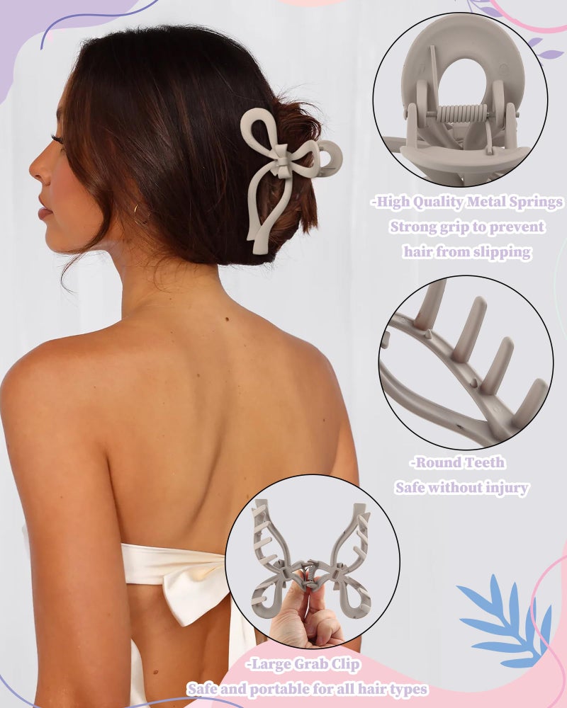 CHLINS 4 PCS Bow Hair Clips Bow Claw Clip for Women Nonslip Large Hair Claw Clips for Thin and Thick Hair Strong Hold Hair Bows (Gray+Light Brown+Dark Brown+Dark Blue) - Image 4