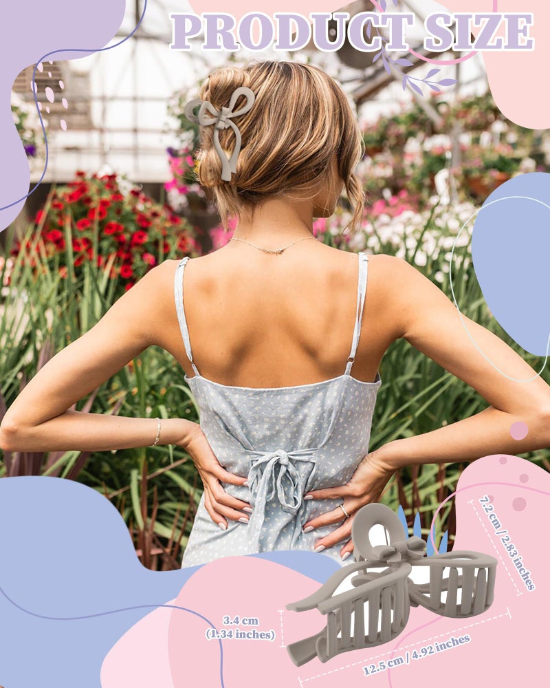 CHLINS 4 PCS Bow Hair Clips Bow Claw Clip for Women Nonslip Large Hair Claw Clips for Thin and Thick Hair Strong Hold Hair Bows (Gray+Light Brown+Dark Brown+Dark Blue) - Image 2