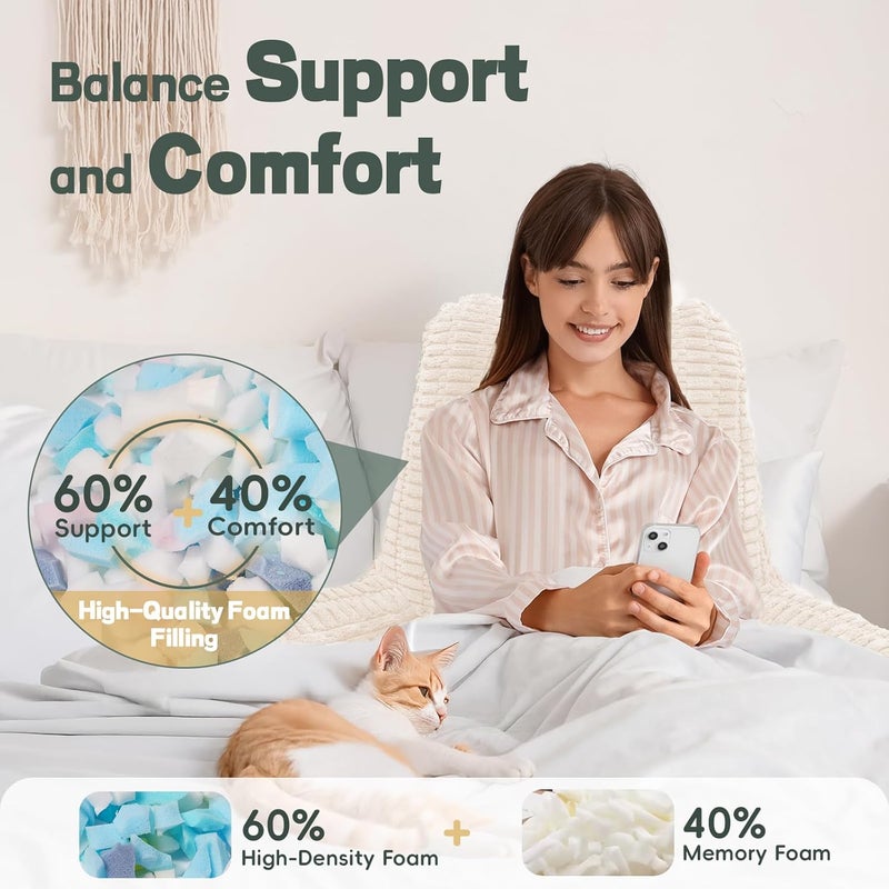 LUISOF 21" Higher Large Reading Pillow for Bed Adult, Back Pillow for Bed Sitting Up with Memory Foam Back Support with Arms Rest for Couch Chair Beige - Image 2