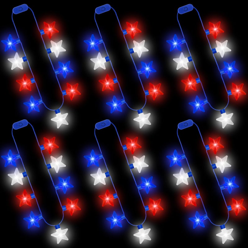 EOBOH 4th of July Accessories, 2Pcs Independence Day LED Holiday Light Up Stars Necklace, Red Blue White Flashing Necklace for 4th of July Parades Patriotic Celebration Themed Firework Party Memorial Day - Image 1