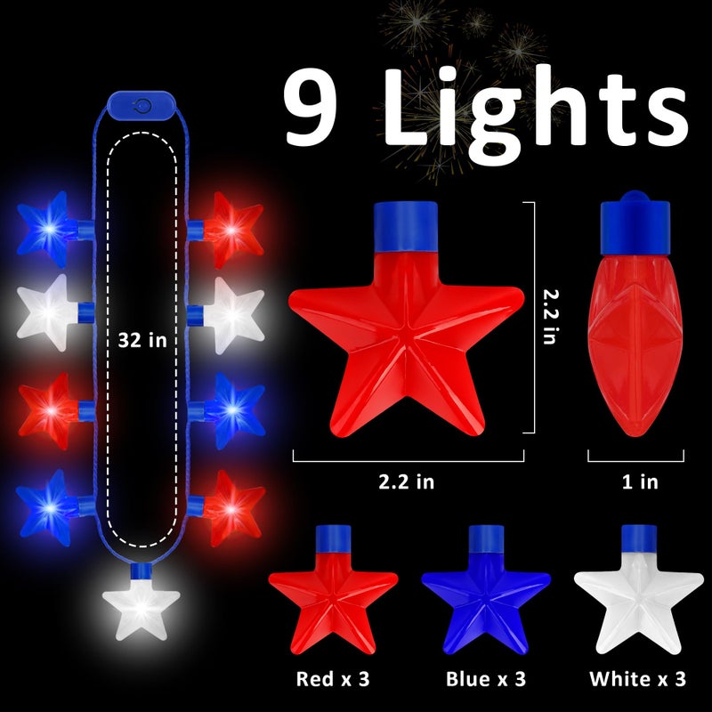 EOBOH 4th of July Accessories, 2Pcs Independence Day LED Holiday Light Up Stars Necklace, Red Blue White Flashing Necklace for 4th of July Parades Patriotic Celebration Themed Firework Party Memorial Day - Image 2