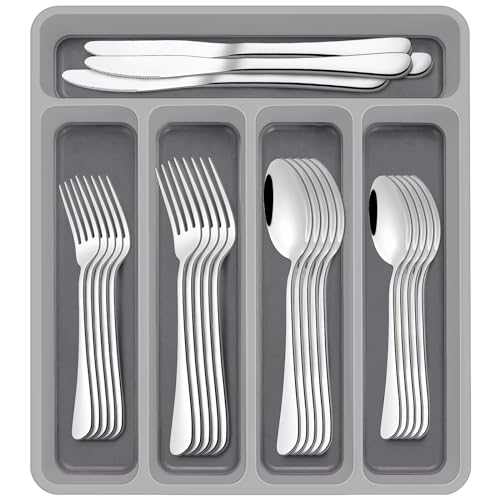 AIVIKI 60-Piece Silverware Set with Organizer,AIVIKI Stainless Steel Flatware Set for 12,Cutlery Utensil Sets for Home Restaurant,Tableware Set Include forks spoons and knives,Mirror Polished,Dishwasher Safe - Image 1