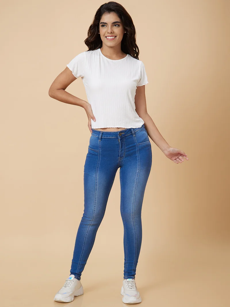 globus  Women Blue Skinny Fit Light Fade Stretchable Jeans for Women | Best Price UAE