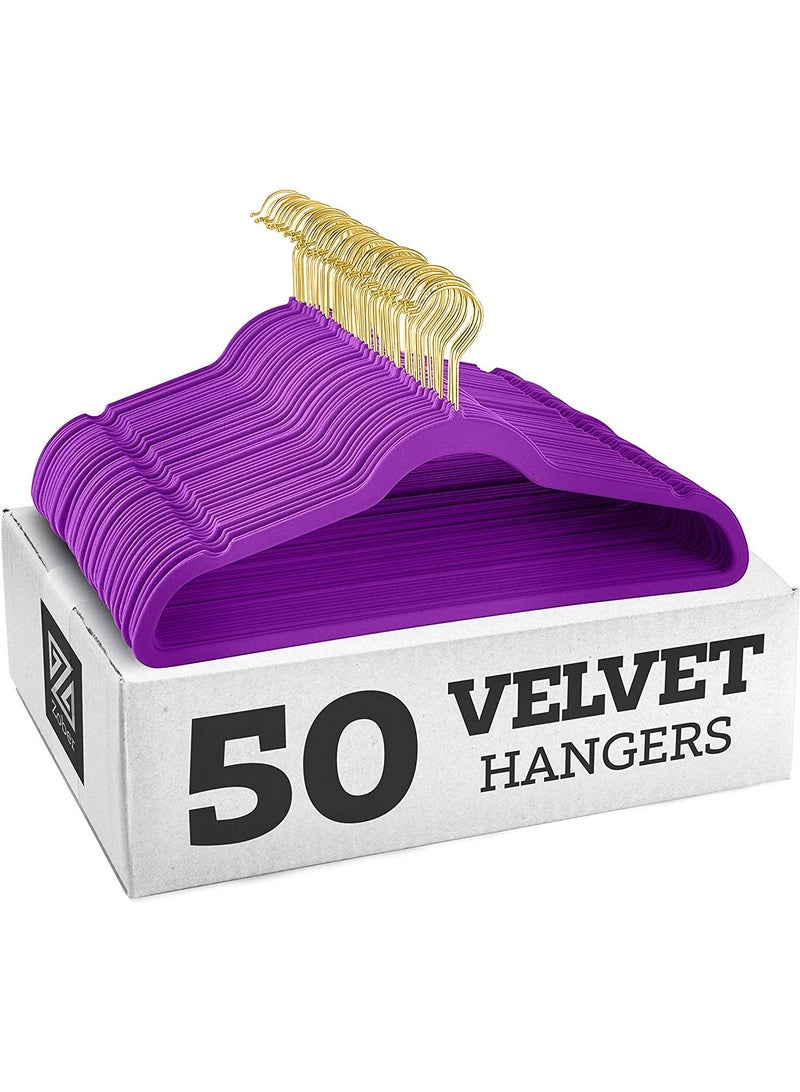 Y&D Deep Purple Golden Hook 50-Piece Flocking Clothes Drying Magic Anti Wrinkle Multi Function Anti Slip Hanger  - Image 1