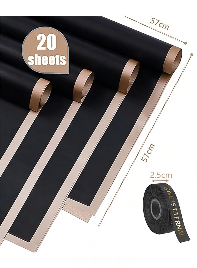 Alruht 20 Sheets Waterproof Flower Wrapping Paper, Bouquet Wrap for Florist Supplies and DIY Gift Wrapping, Floral Wrapping Paper, Gift Wrapping Paper with Ribbon, 57x57cm - Image 2